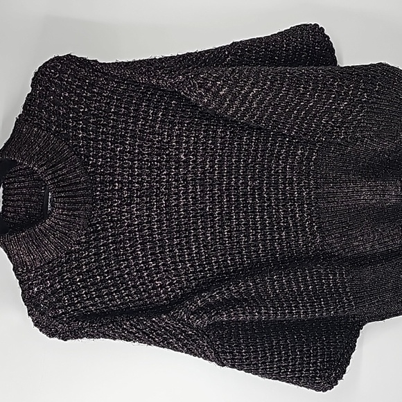 Express Balloon Sleeve Mock Turtleneck Sweater Black w Gold Metallic - Picture 5 of 10